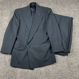 Garrison Park Mens Vintage Double Breasted 2Pc Wool Pant Suit 38R 31X29 Navy